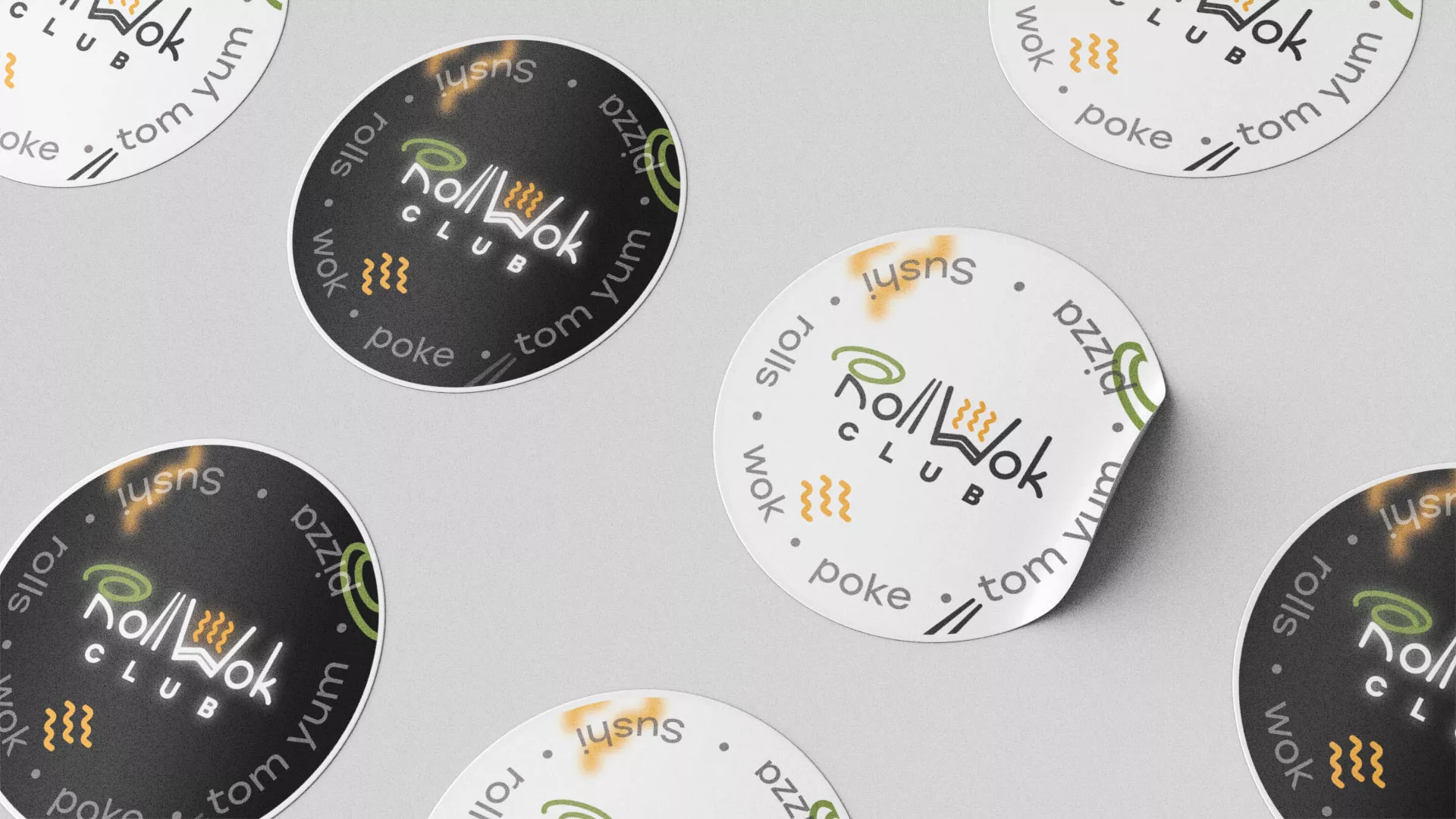 Разработка наклеек для суши-бара «Roll Wok Club» в Судогде